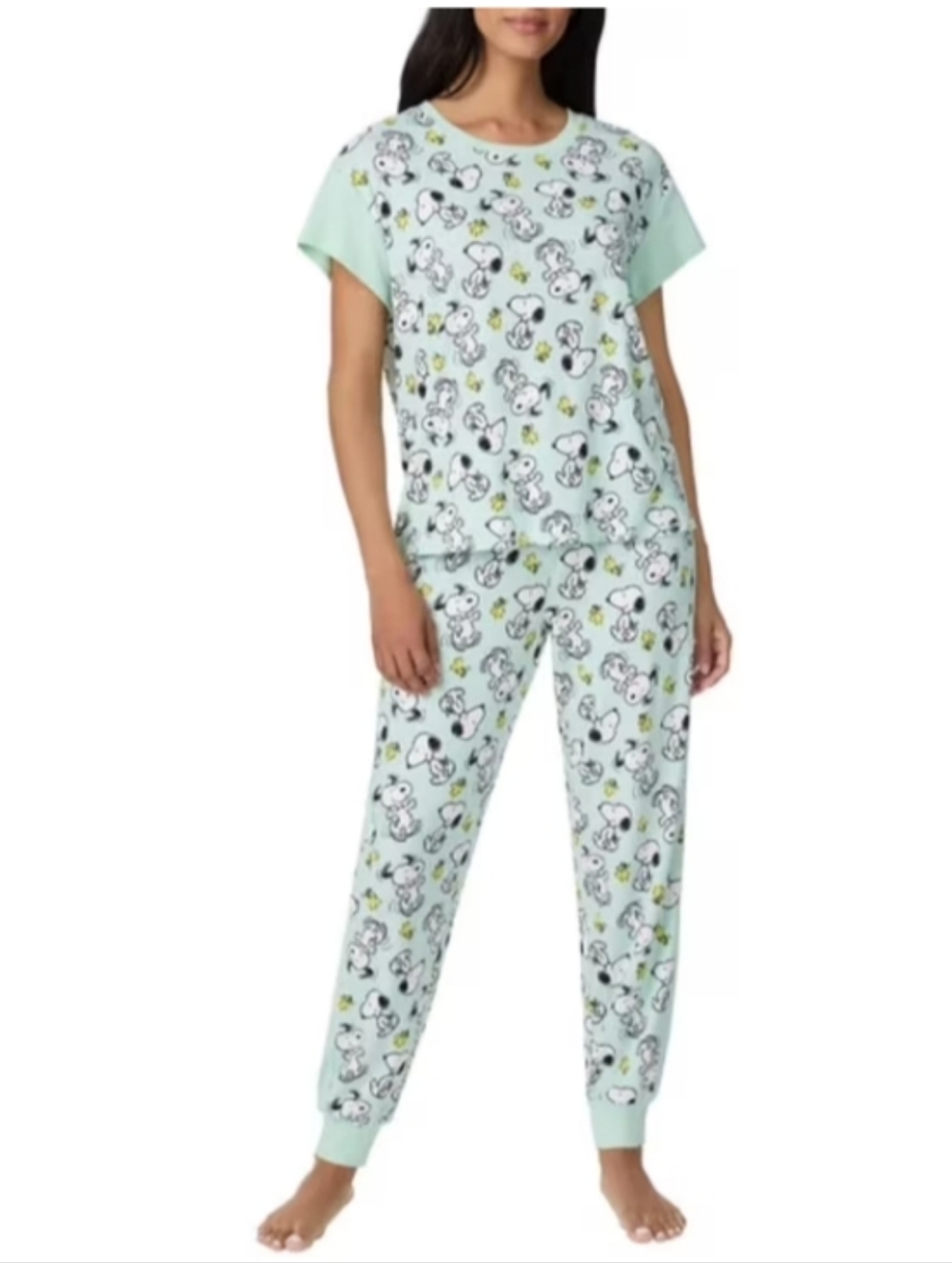 New Licensed Peanuts Pajamas Sleep Set Size XL Snoopy Woodstock Joggers Green